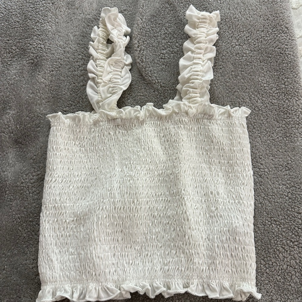 White Ruffled Smocked Top